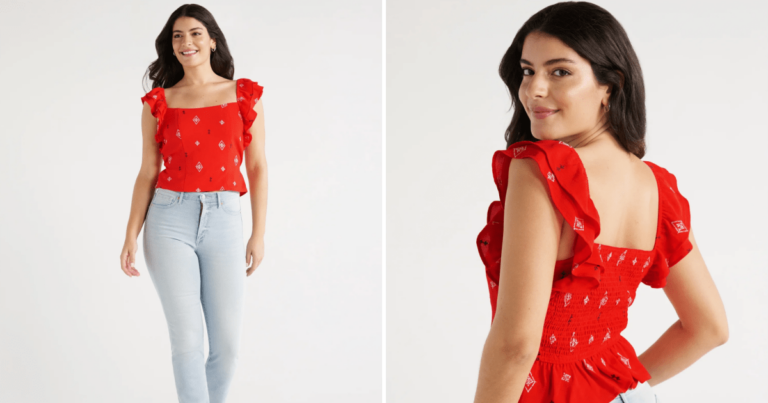 sofia jeans double ruffle embroidered top
