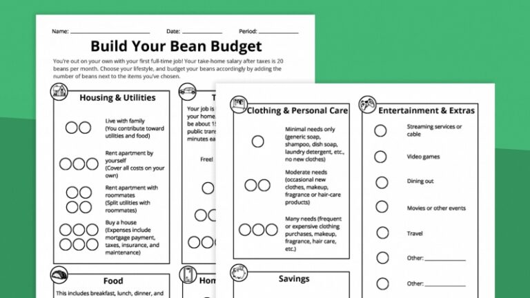 saving and budgeting bean budget game
